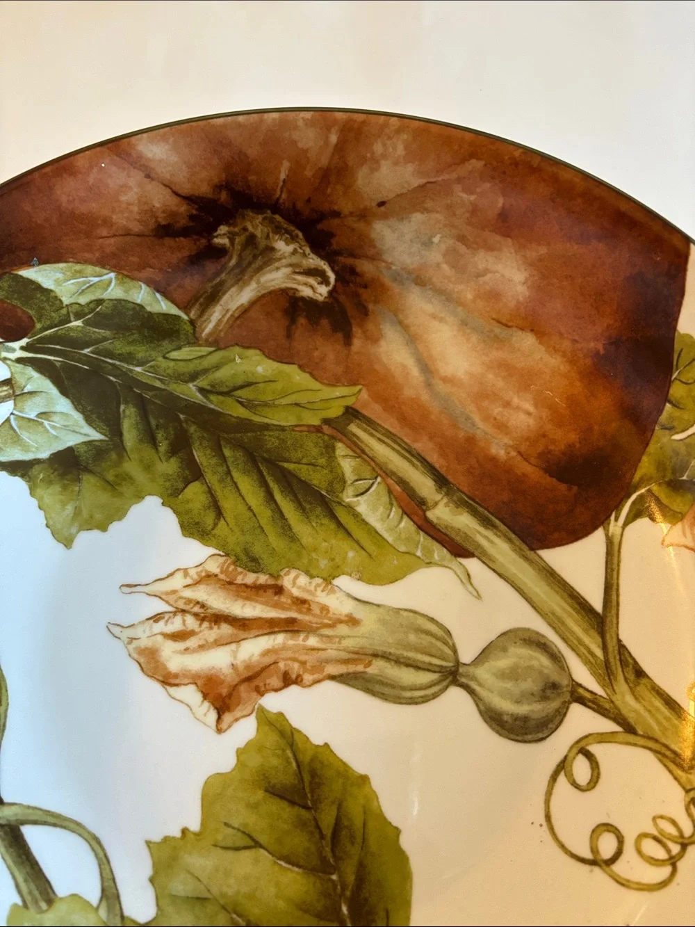 Williams Sonoma Botanical Pumpkin Large Serving Bowl Thanksgiving Autumn 14”